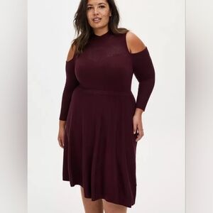 Torrid Burgundy Cold Shoulder Mock Neck Sweater Dress